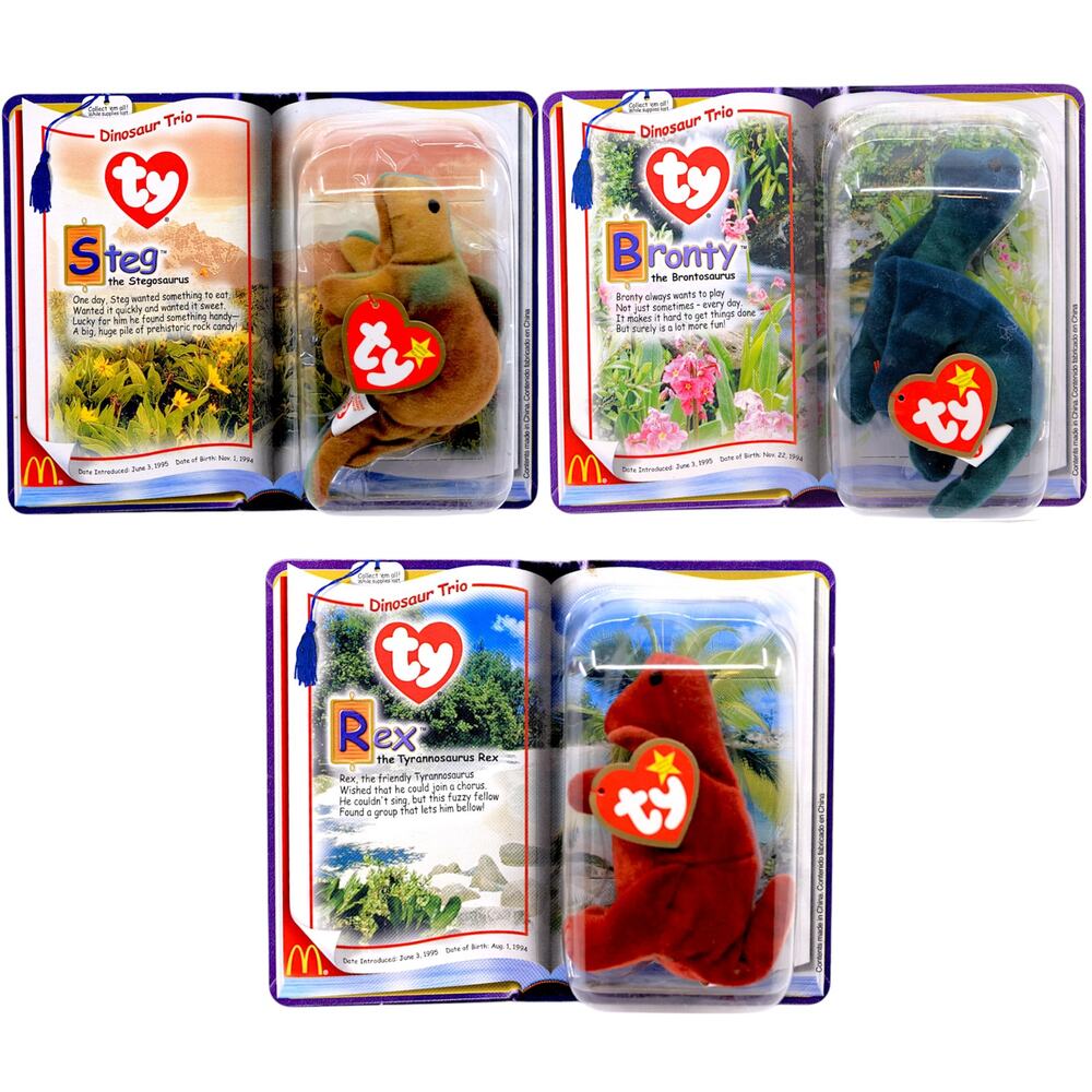 Teenie Beanie Babies 2000 - Dinosaur Trio [Set of 3] Bronty, Rex & Steg